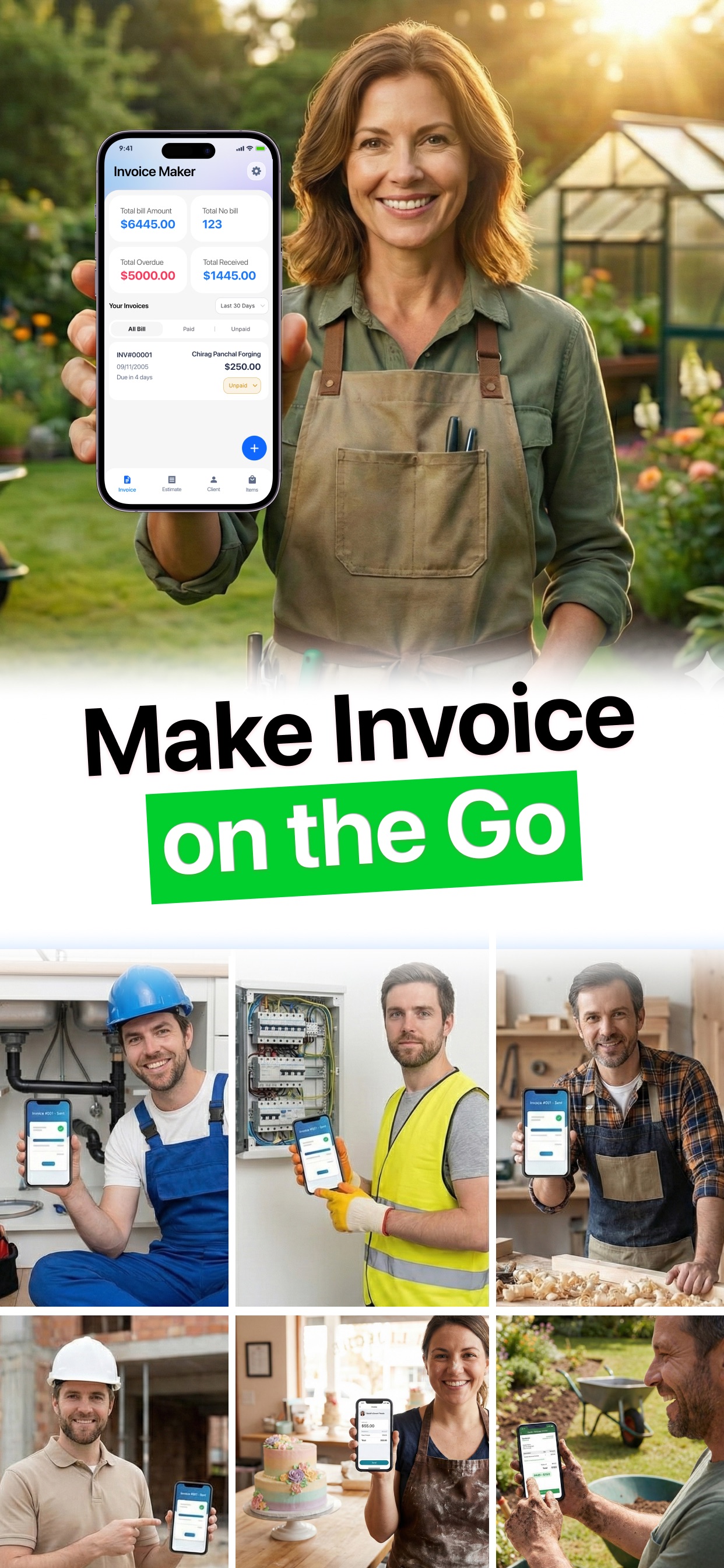 Make invoices on the go with Invoice Maker: Estimate Maker for trades and freelancers